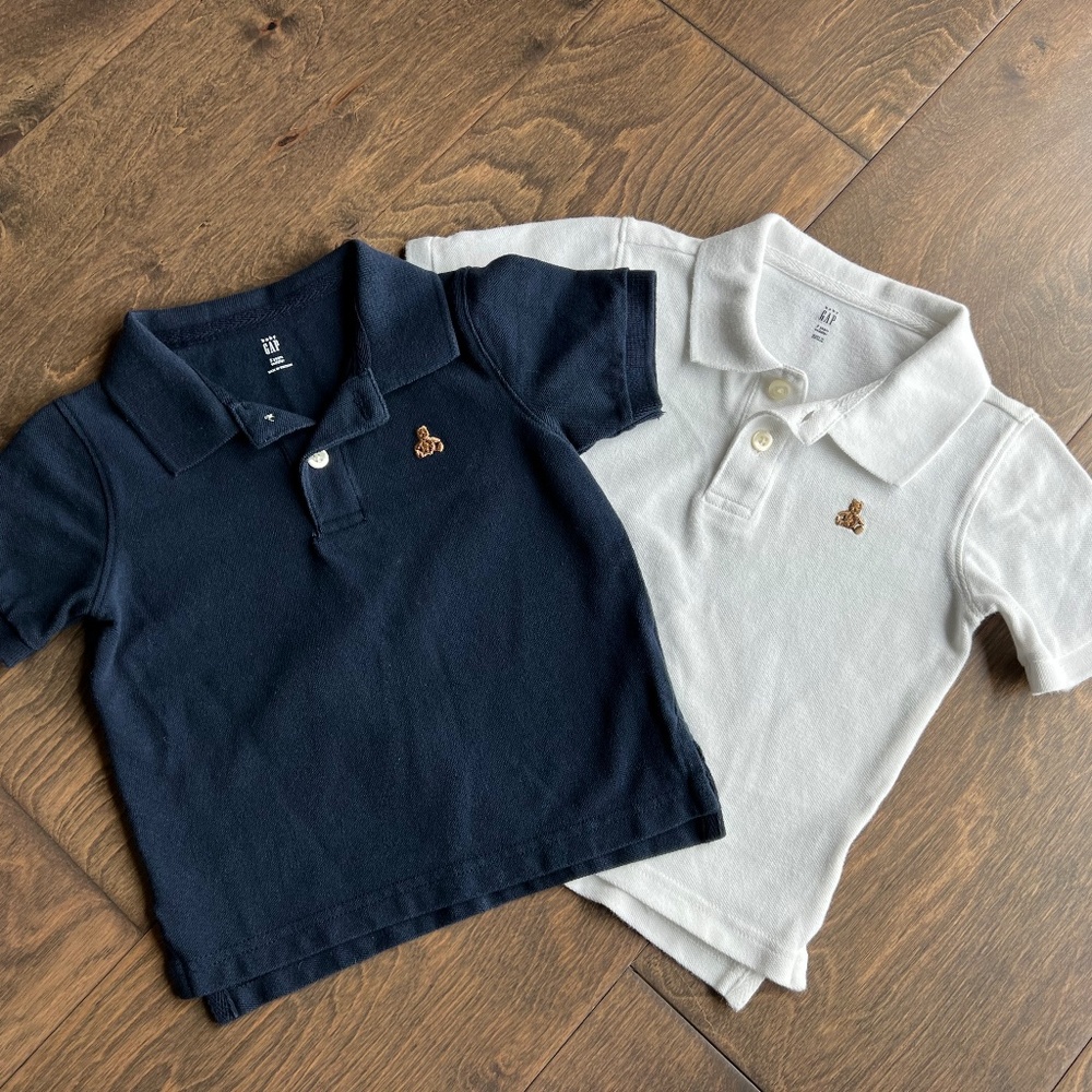 Gap Kids Embroidered Brannan Bear Polo Shirts Navy & White - Bundle of 2